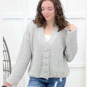 POL Grey Crochet Flower button cardigan EUC large